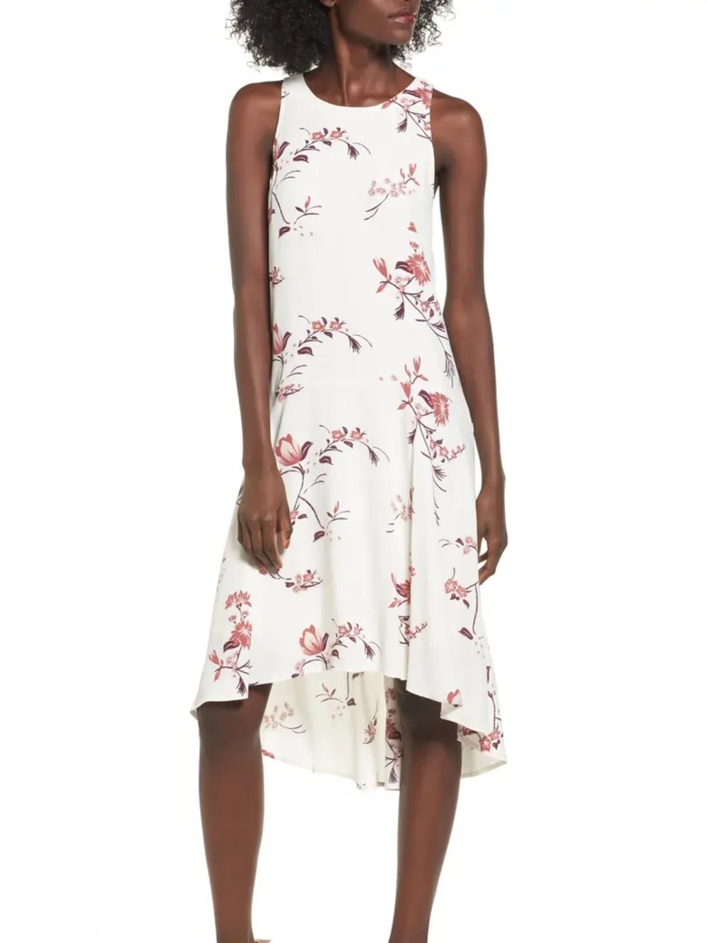 Leith Floral High Low Dress White Pink Sleeveless Shift Knee-length Small Womens